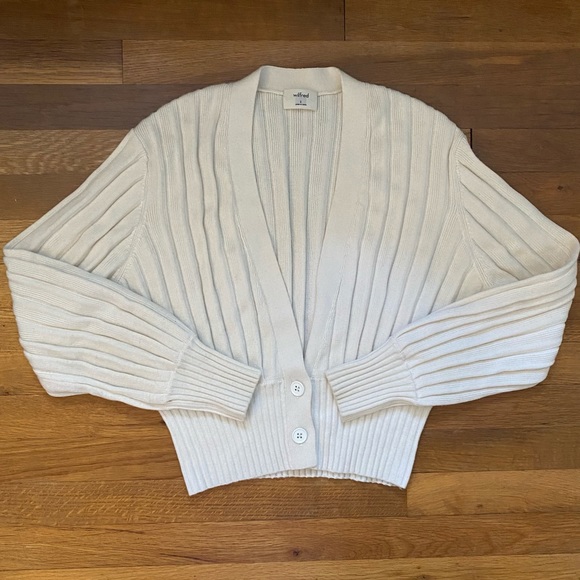 [Aritzia] Wilfred Thais Plunge Front Wool Cotton Crop Cardigan Oak - Picture 5 of 10